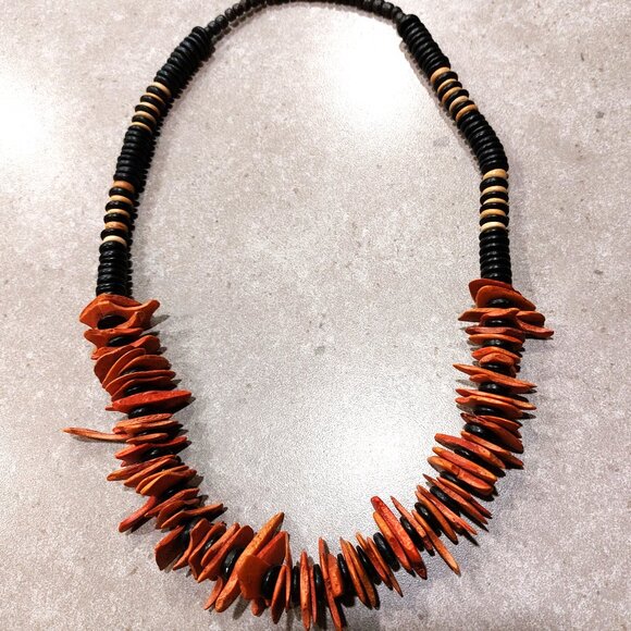 Women's Multi-Colors Shapes Wood Slats/Beads Statement Necklace - NWOT - Picture 7 of 10